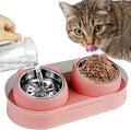 Elevated Cat Food Bowls, Raised Cat Bowl with Stand Stainless Steel, Tilted Bowls Anti Vomiting, Double Cats Food and Water Bowl Set for Cats (Pink)