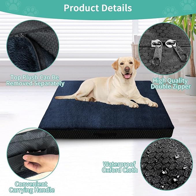 COSHNIBI Dog Bed Covers Replacement Washable,Waterproof Bed Covers Soft Plush Replacement with Zipper & Removable for Dog/Cat 44''Lx32''Wx4''H-Navy Blue