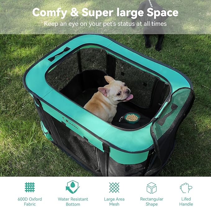 Dog Playpen,Cat Pet Puppy Pen,Portable Playpens for Dogs Indoor Outdoor Travel Camping Use,Foldable Dog Kennel Tent Crate for Rabbit Small Animals with Carrying Case (Green, Large)