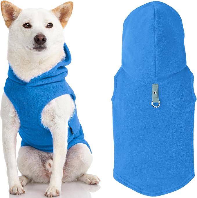 Gooby - Fleece Vest Hoodie, Small Dog Pull Over Hooded Fleece Jacket with Leash Ring, Blue, X-Large