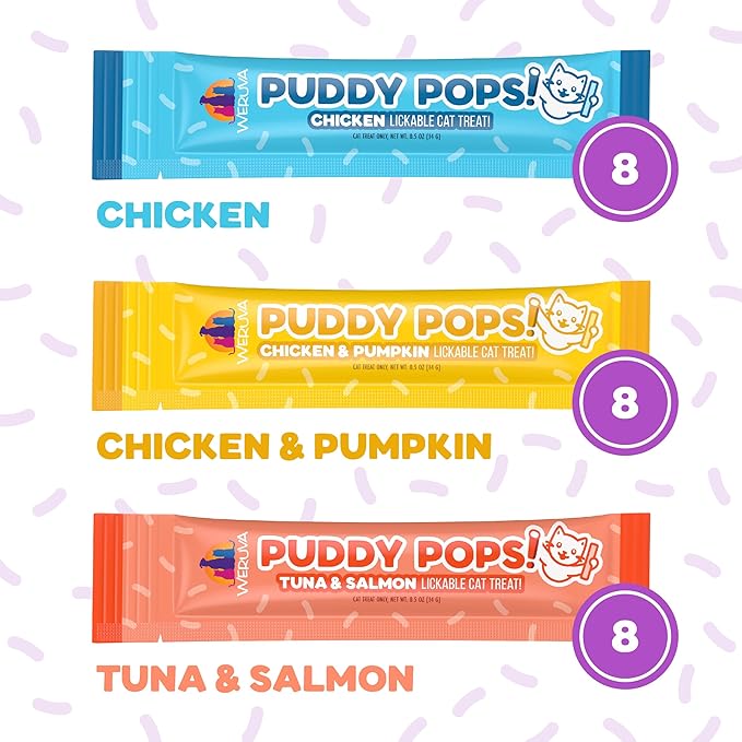 Weruva Puddy Pops, Lickable Cat Treats Variety Pack, 0.5oz Tube, Pack of 24