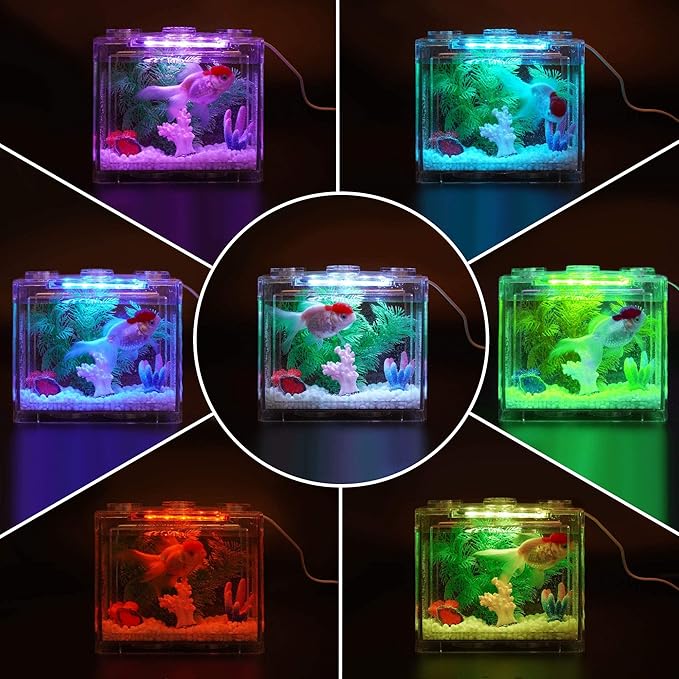 Small Betta Fish Tank, Aquarium Tank Kit with LED Lighting, 0.6 Gallon Stackable Fighting Fish Tank Set, Fish Bowl Accessories for Turtle Reptile Shrimp Crab Insects as Decoration