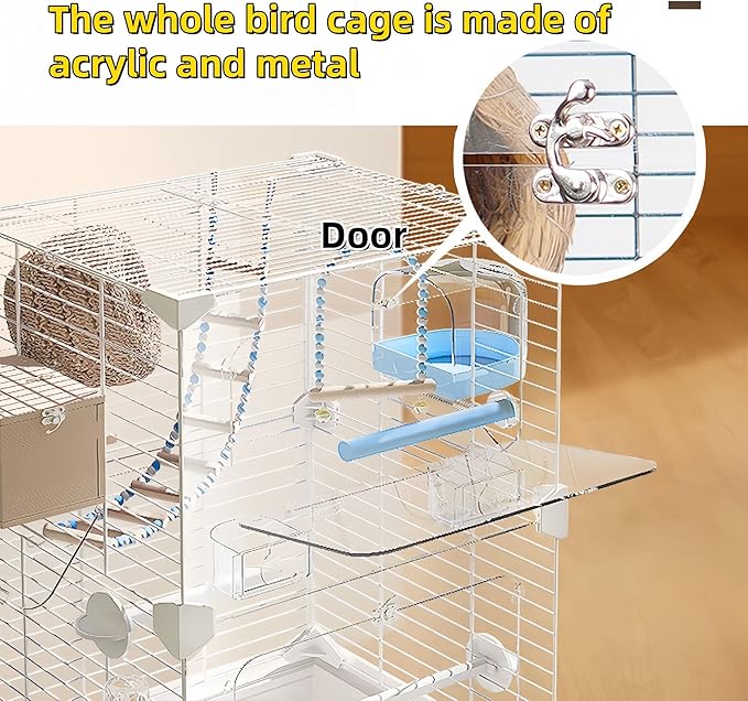 24.8-Inch Acrylic Bird Cage, Transparent Parrot Cages with Metal Frame, Large Birdcage for Lovebirds, Canaries