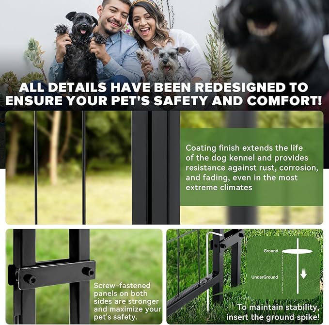 Oranland 8x4x6FT Outdoor Dog Kennel, Heavy Duty Welded Wire Steel Dog kennels with Secure Lock for Outside, Dog Pen with Waterproof Roof Cover and 2 Rotating Dog Bowls