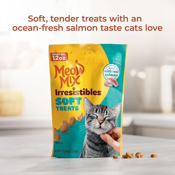 Meow Mix Irresistibles Soft Cat Treats Made With Real Salmon, 12 Oz. Pouch (Pack of 5)