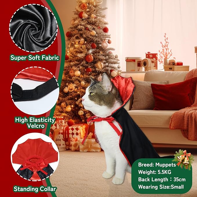 ROSAUI Halloween Pet Vampire Cape – 19.69″ Adjustable Red & Black Costume for Medium Dogs (Beagle, Shiba Inu, French Bulldog) Spooky Outfit with Stand-Up Collar (M Size)