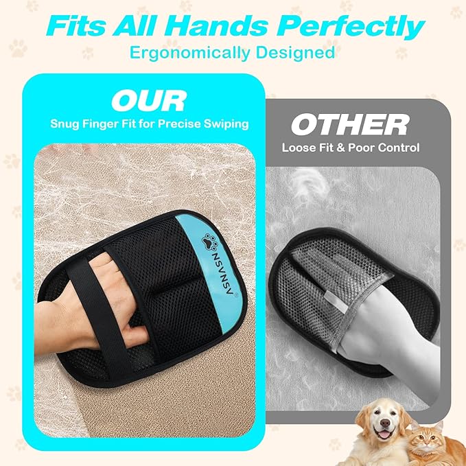Upgraded Pet Hair Removal Gloves for Cats Dogs, Reusable Strong Grooming Gloves, Pet Hair Remover Tool for Clothing, Couch, Bed, Carpet, Car Seat, Blue, 2pcs