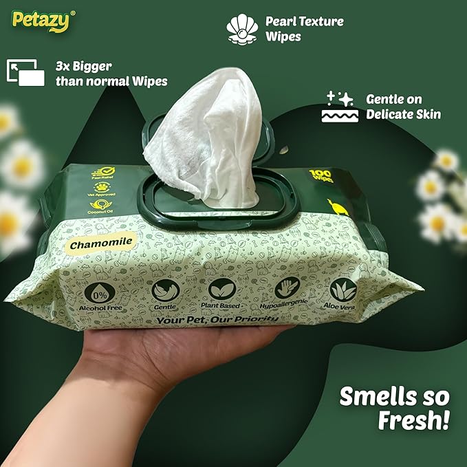 400 Dog Wipes for Paws and Butt Ears Eyes | XL 8x8 Natural Pet Wipes for Dogs | Chamomile Dog Wipes Cleaning Deodorizing | Extra Thick Paw Wipes for Dogs Cats Pets | 4 Bonus Glove Wipes