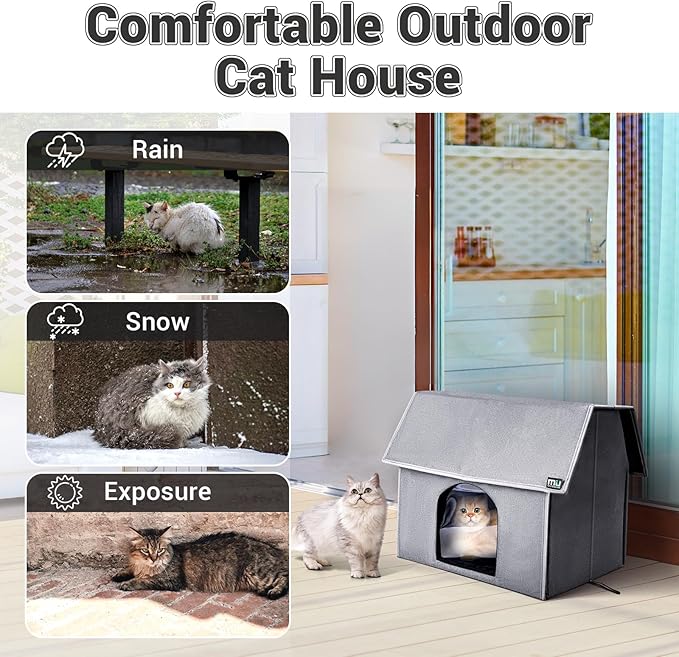 MIU Color Outdoor Cat House, Large Weatherproof Cat Houses for Outdoor Cats, Insulated Feral Cat Shelter with Removable Soft Mat, Easy to Assemble, 17.1" x 15" x 16.6" inch