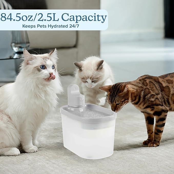 Cat Water Fountain - Wireless Water Fountain with Motion Sensor - 84.5oz/2.5L Automatic Cat Water Dispenser with Ultra-Quiet Pump by PETMAKER