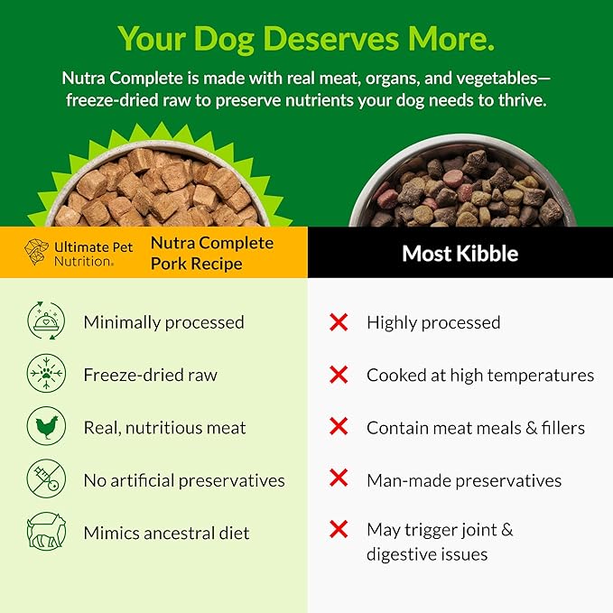 ULTIMATE PET NUTRITION Nutra Complete Freeze Dried Raw Dog Food, Veterinarian Formulated with Antioxidants, Prebiotics & Amino Acids (1 Pound, Chicken)