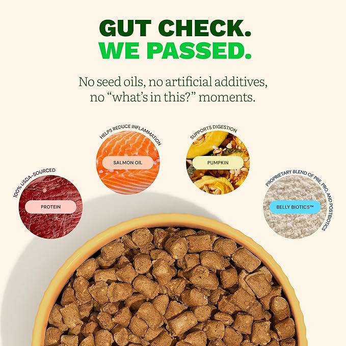 Get Joy Freeze Dried Raw Beef Meal, High Protein Grain Free, Dry Dog Food Meal Mixer and Topper, with Probiotics for Gut Health, Made with 100% USDA Organ Meat, for All Breeds and Ages, 16oz Bag