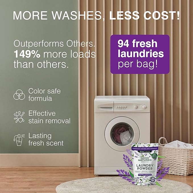 Good Natured Brand | Pet Stain & Odor Remover for Laundry | Pet Laundry Detergent for Dogs Beds, Cat Pee, Smell, Dog Drool | Hypoallergenic & Non-Toxic | Lavender | 47oz 94 Loads