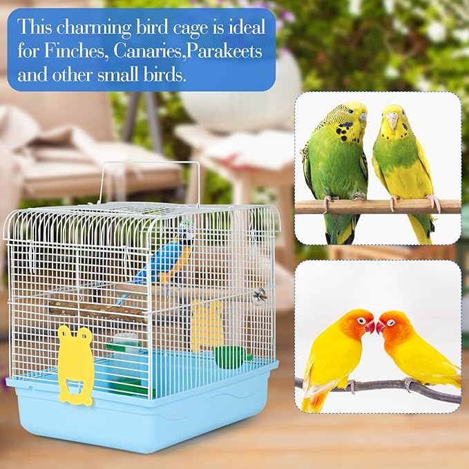Small Bird Cages for Cockatiels - Parrot Travel Cage Starter Kit with Stand Accessories Birdcage Great for Parakeets Lovebirds Parrotlets Finches Canaries and More Small Birds(Blue)