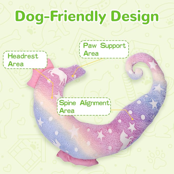 Dog Calming Pillow - Cute Soft Animal Design for Dogs, Cats, Kids, Adults, Washable Cozy Relaxing Pet Bed, Glow in The Dark Neck Pillow (Pink, Medium)