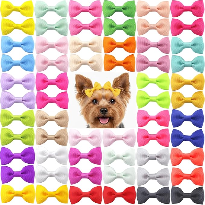 Dog Hair Bows 2 inches Small Puppy Bowknot Clips for Pet Grooming Accessories Doggy 60Pcs (30 Pairs)