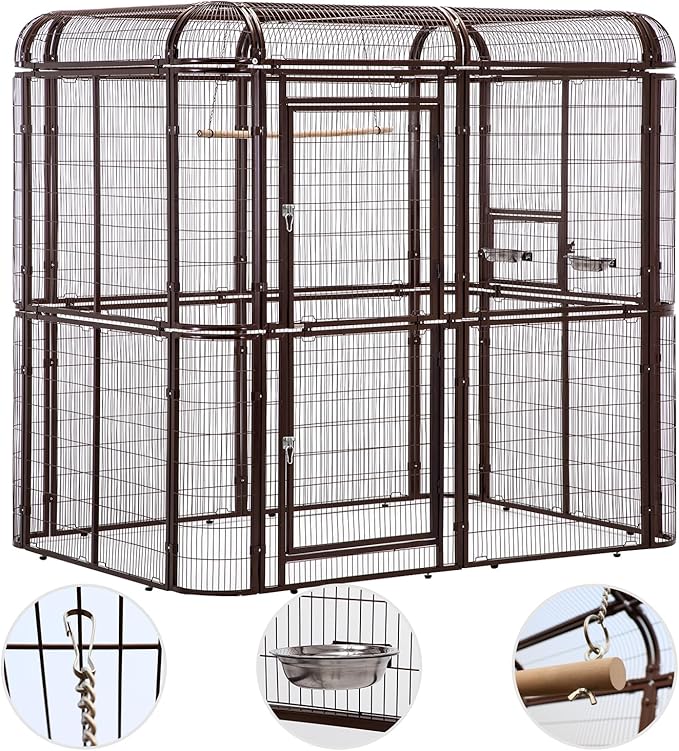 87-Inch Heavy Duty Walk-in Bird Cage with Cover – Large Outdoor Aviary Metal Birdcage with Stand, 7.22x5.25x6.8ft Flight Space for Macaw, Budgie, Conure, Lovebird, Parakeet, Cockatiel