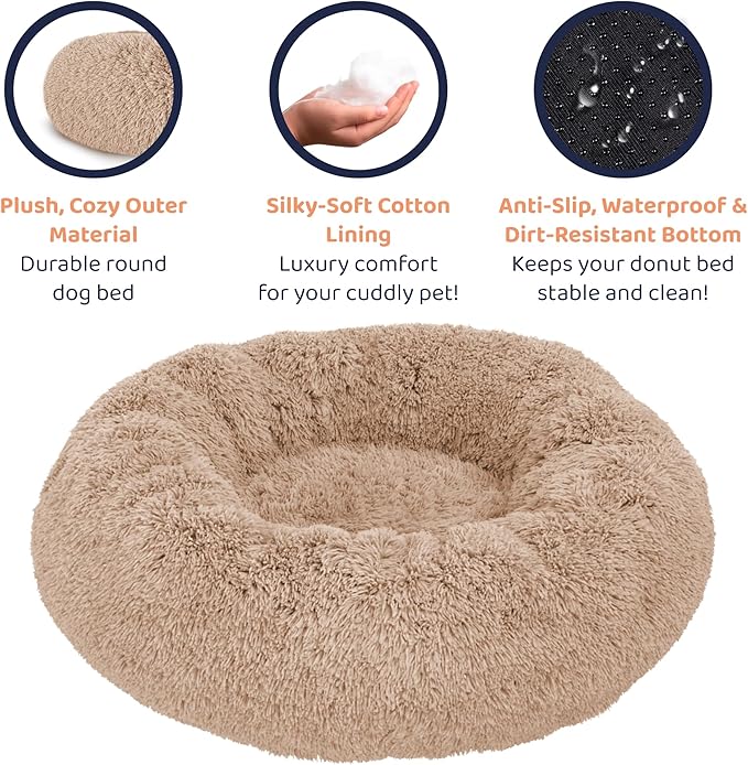 Donut Dog Bed - Premium Comfort for Anxiety Relief - Fluffy & Calming Design with Ultra-Plush Support | Cozy Round Dog Bed with Super Soft Circle Style (Camel, Medium)