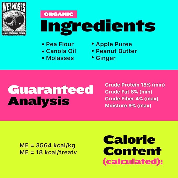 Wet Noses Organic Crunchy Dog Treats Grain Free – All-Natural, Human-Grade, Non-GMO, Healthy Training & Delicious Snacks for Dogs, for All Dog Sizes & Breeds – Apple & Ginger, 14oz (Single Pack)
