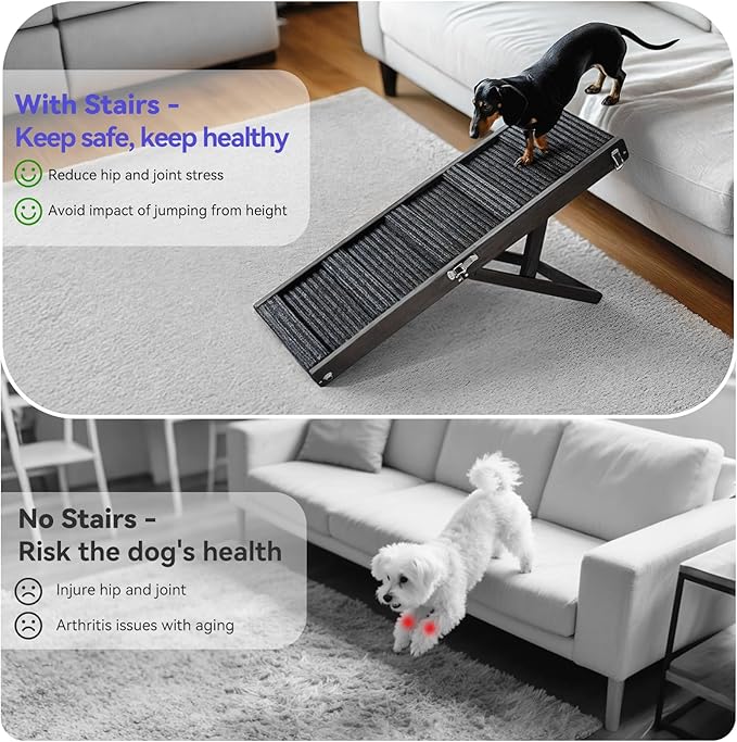 2026 Upgraded Dog Ramp for Couch, Foldable Small Dog Ramp for Sofa, 4 Adjustable Height from 13'' to 21", Portable Stable Pet Step with Non-Slip Pad, Pet Ramps Use for Couch Stairs, Black