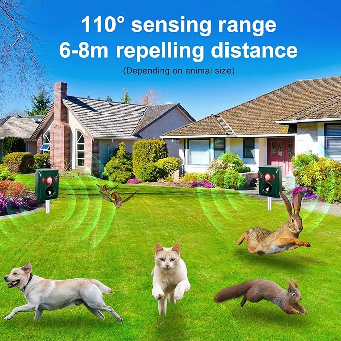 2 Pack Solar Animal Repellent, Ultrasonic pest Repeller, Cat Repellent Outdoor, Squirrel Repellent, Deer Repellent,Waterproof,Siren and Flash Animal Repellent,Repel,Dog, Raccoon, Skunk,Rodent.