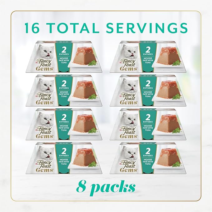 Fancy Feast Gems Pate Cat Food Mousse with Tuna and a Halo of Savory Gravy Cat Food - 4 oz. Boxes,(Pack of 16)