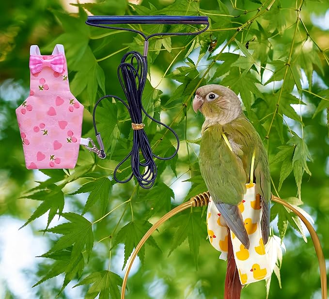 2 Pcs Bird Diapers Bird Harness Flight Suits Diapers with 80 Inch Flying Leash Reusable Parrot Nappy with Waterproof Inner Layer for Cockatiel Budgie Conure Parakeet Lovebird-Heart&Duck