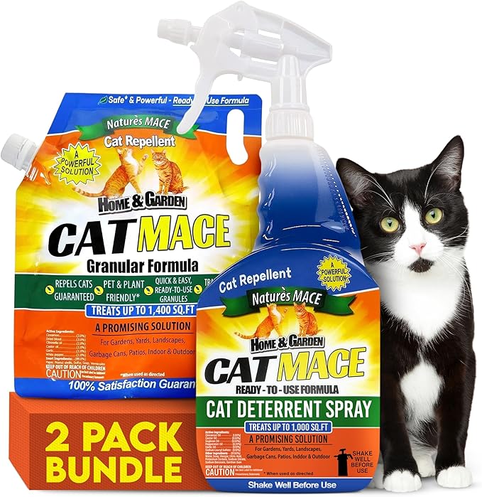 Nature's Mace Cat Repellent - 40 oz Ready-to-Use Deterrent Spray & 2.5 lb Granular Formula - Keeps Cats Away from Yards, Gardens, Plants, Homes - Indoor & Outdoor Spaces - Scratching, Marking, Digging