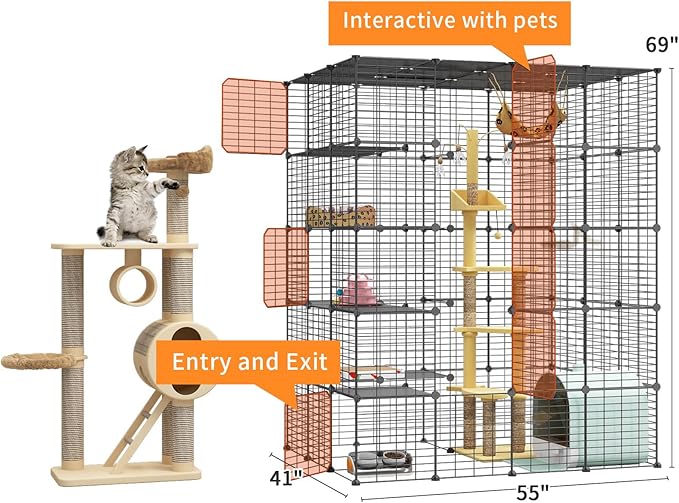 Oneluck 5-Tier Extra Large Cat Cages Indoor, 69 Inch Enclosure, Catio DIY Cat Playpen Detachable Metal Wire Kennels Cat Crate Exercise Place Ideal for 1-4 Cats