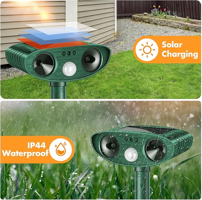 4 Pack Ultrasonic Animal Repellent Cat Repellent Deer Repellent Devices Outdoor Solar Animal Deterrent Motion Activated Raccoon Repellent Dog Skunk Rabbit Squirrel for Garden Yard