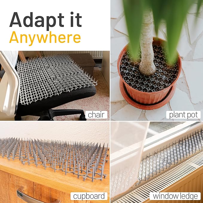 Petfolio 18 Pack Scat Mat for Cats - 8 x 6 Inch Cat Deterrent Mat with 1 Inch Spikes is A Great Cat Repellent Indoor & Outdoor to Keep Cats Away. Includes 6 Garden Staples & 10 Zip Ties (Grey)