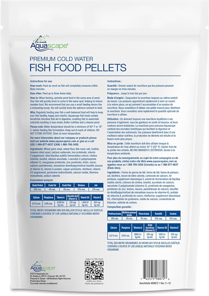 Aquascape Premium Cold Water Fish Food Pellets for Large Koi and Pond Fish, Large Pellet, 4.4 Pounds | 98872