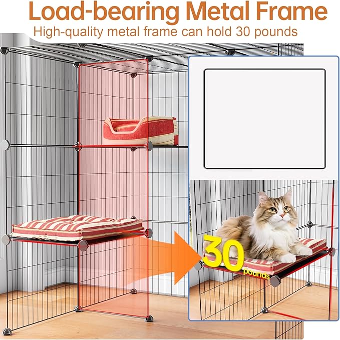 Oneluck 3-Tier Cat Cages Indoor Enclosure DIY Cat Playpen Catio Detachable Metal Wire Kennels Cats Crate Large Extra Exercise Place Ideal for 1 Cat,35.4 Inches
