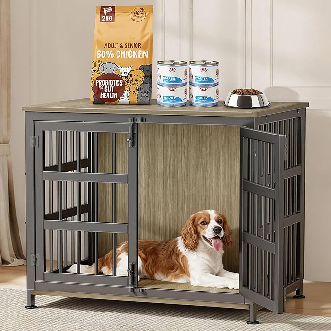 33'' Dog Crate Furniture Large Breed Dog Crate Dog Kennels for Inside Wooden Dog Crates End Table Heavy Duty Indoor Combination Cage for Medium to Large Dogs Maple