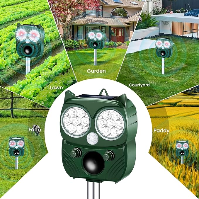 Cat Repellent Outdoor, Solar Ultrasonic Animal Repellent Outdoor with Motion Sensor Waterproof Cat Deterrent to Scare Cats Dog Deer Raccoon Skunk Squirrel
