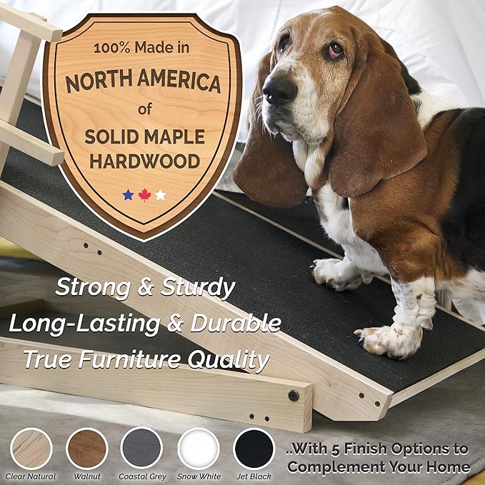 Large Dog Ramp for Bed, by DoggoRamps – Extra Wide Dog Ramp for Large Dogs to Get on High Beds up to 35" Tall – Wide Ramp with Rails, Platform & Non-Slip Grip – Made in N America from Solid Hardwood