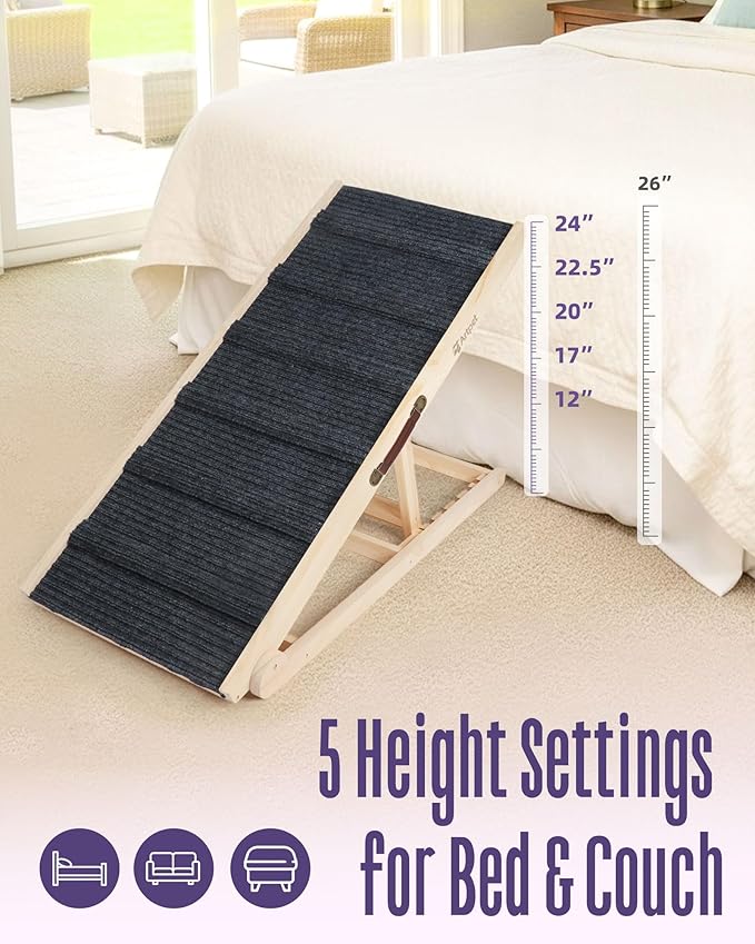 Wide Dog Ramp for Bed Couch Folding Dog Ramps for Large Dogs Up to 200 lbs, 43.3" Long Pet Ramp Adjustable Height Up to 24”