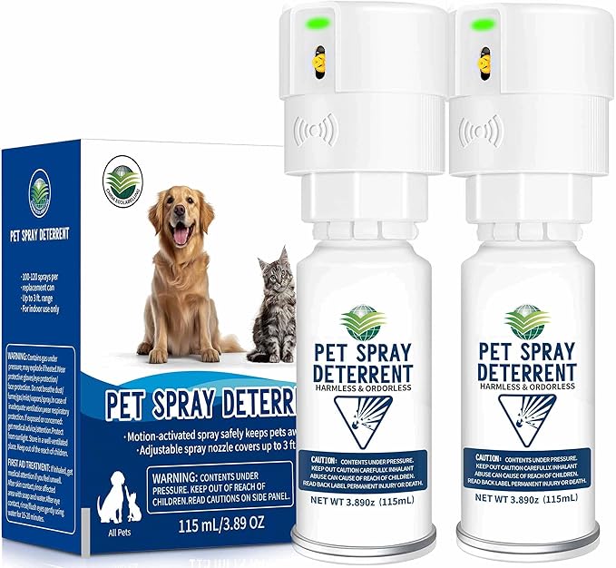 Cat Spray Deterrent System [ 2 Pack ] Cat Deterrent Spray, Motion Activated Pet Deterrent Spray System for Cats & Dogs Odorless Pet Deterrent, Senses Pets Up to 3 Feet Away, Friendly & Safe