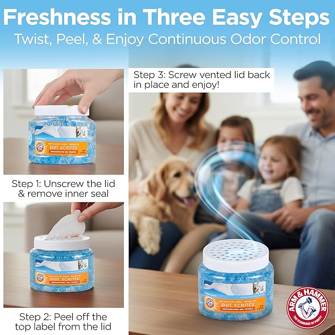 Arm & Hammer for Pets Air Care Pet Scents Deodorizing Gel Beads, Pet Odor Eliminator for Rooms Closets and Small Spaces with Long Lasting Odor Control, Fresh Breeze Scent, 12 oz