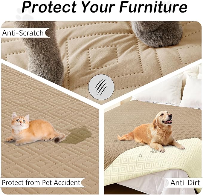 hyha Waterproof Dog Blanket, Soft Pet Bed Blankets, Waterproof Sofa Couch Cover for Dogs Washable, Reversible Pet Couch Covers for Sofa Furniture (68x82 Inch, Camel/Beige)