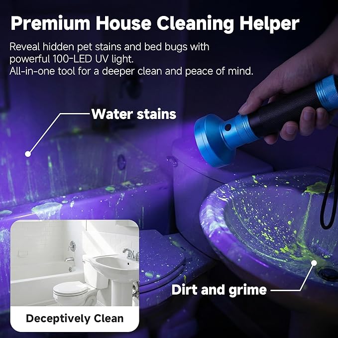 100 LED 395nm UV Flashlight Black Light, Portable Ultraviolet Torch for Pet Urine Detection, Stains, Scorpions, and Bed Bugs – High Power UV Lamp (Batteries Not Included)