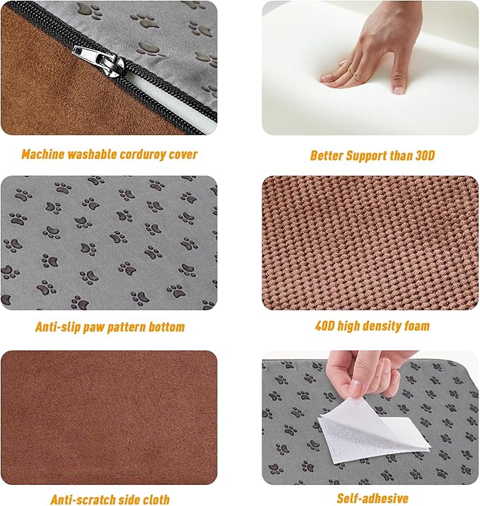 40D Dog Ramp for Stairs for Small & Senior Dogs and Cats – Non-Slip Stair Ramp for Dogs with Gentle Slope, Pet Ramp with Washable Cover & Self-Sticky Pads for Safe Climbing Easy Install(Brown, 3 Pack)