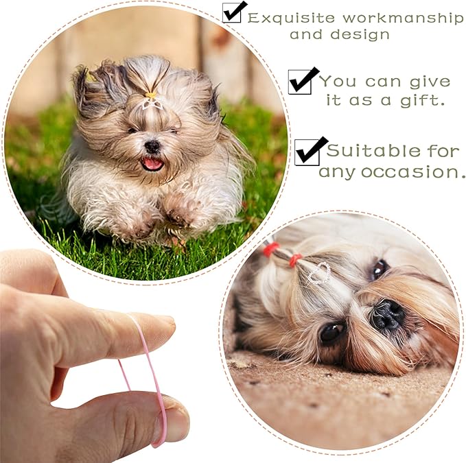 PET SHOW 10pcs Crystal Small Dogs Hair Clips Tiara Bone Paw Heart with 200pcs Rubber Bands Grooming Hair Accessory