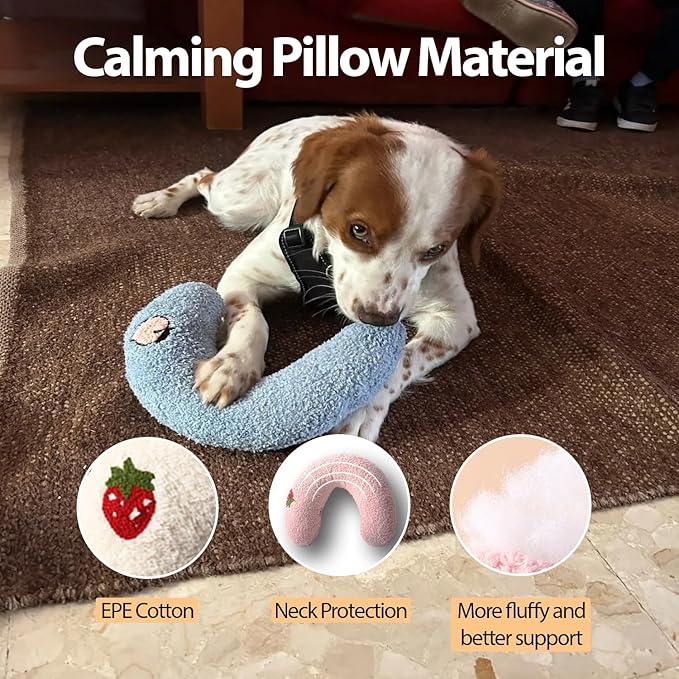 U-Shaped Calming Pillow for Cats and Dogs - Super Soft Plush Fabric, Cozy Headrest, Neck Support for Deep Sleep, Kitten Headrest, Pet Bed (Blue + Pink)