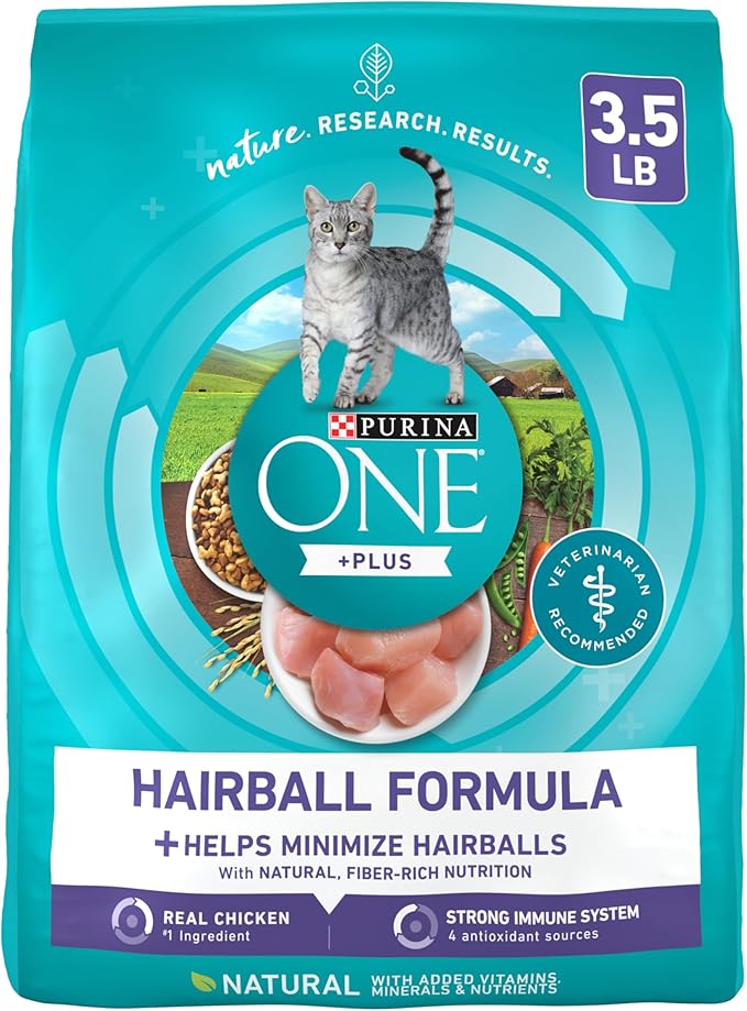 Purina ONE Natural Cat Food for Hairball Control, +PLUS Hairball Formula - 3.5 lb. Bag