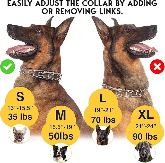 PetJett Prong Collar for Dogs - Choke Collar for Dogs, Pinch Collar for Dog, Adjustable Training Collar & Walking Tool for Small, Medium, or Large Breed - No Pull Stainless Steel Metal Choker Chain