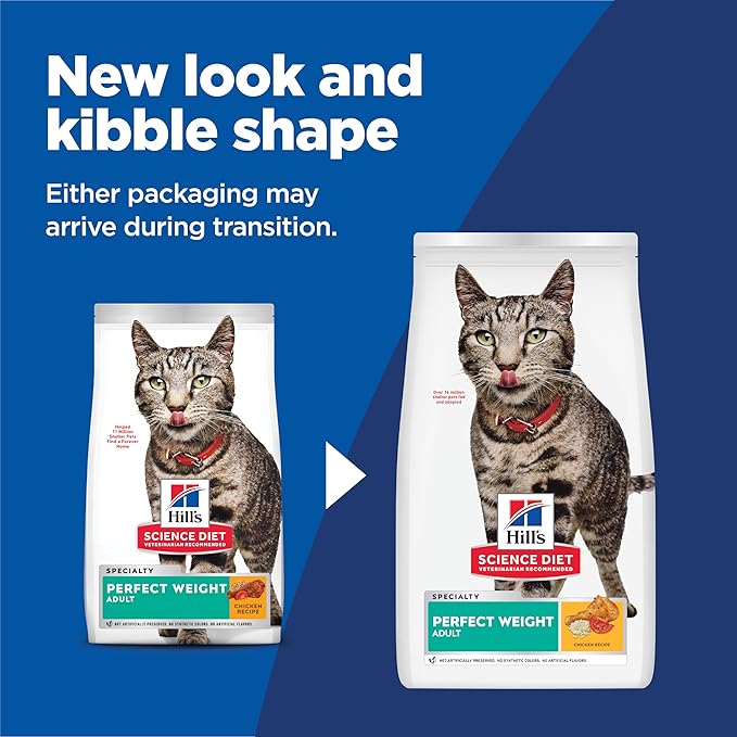 Hill's Science Diet Perfect Weight, Adult 1-6, Weight Management Support, Dry Cat Food, Chicken Recipe, 15 lb Bag