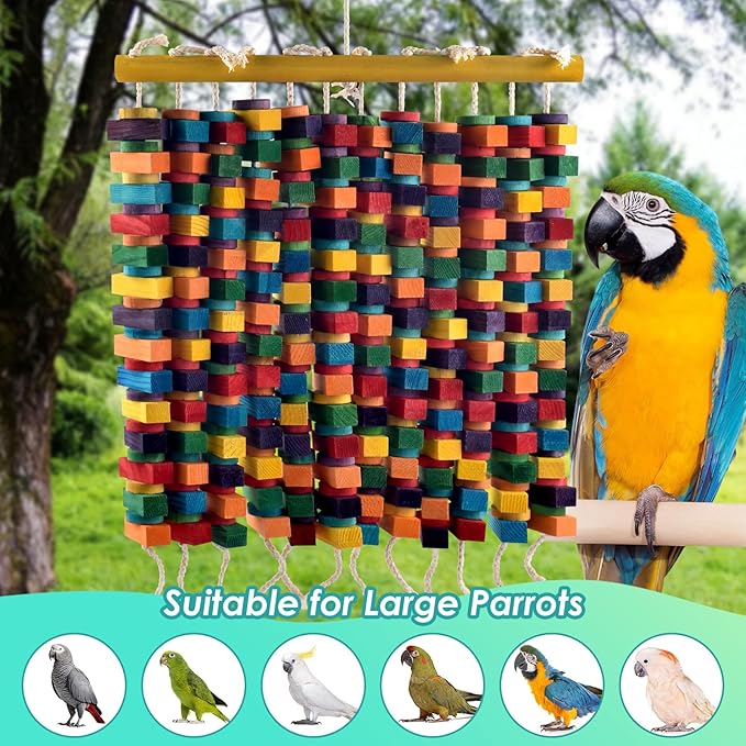 23 Inch Extra Large Bird Toy, Colorful Natural Chew Wood Blocks Hanging Parrot Tearing Toys, Birds Cage Accessories for Macaws, Amazon Parrots, African Grey, Cockatoos