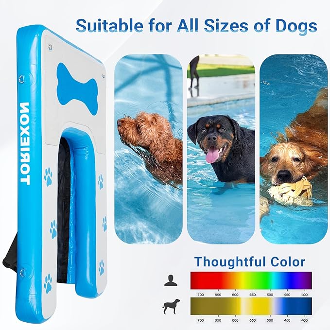 Inflatable Dog Boat Ramp 48"x32", Upgraded Pool Ramp for Dogs, Supports Up to 180 lbs, Stable & Durable Non-Slip Surface, Ideal for Pools, Lakes & Beaches
