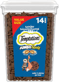 Temptations Jumbo Stuffed Cat Treats, Crunchy and Soft Cat Treats, Savory Salmon Flavor, 14 oz. Tub